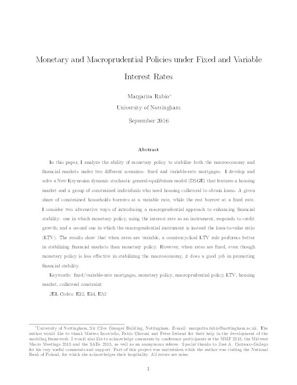 Monetary and macroprudential policies under fixed and variable interest rates Thumbnail