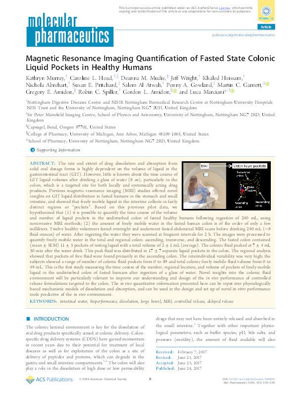 Magnetic resonance imaging quantification of fasted state colonic liquid pockets in healthy humans Thumbnail