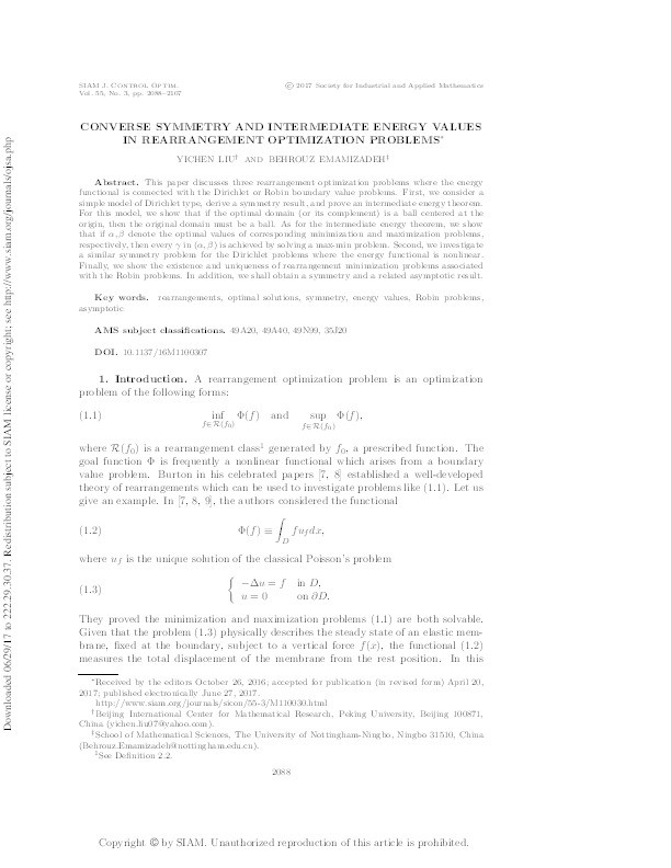 Converse symmetry and Intermediate energy values in rearrangement optimization problems Thumbnail