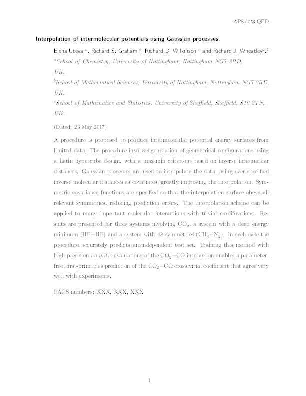 Interpolation of intermolecular potentials using Gaussian processes Thumbnail