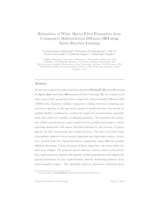 Estimation of white matter fiber parameters from compressed multiresolution diffusion MRI using sparse Bayesian learning Thumbnail