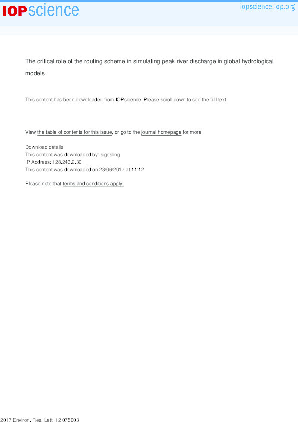 The critical role of the routing scheme in simulating peak river discharge in global hydrological models Thumbnail