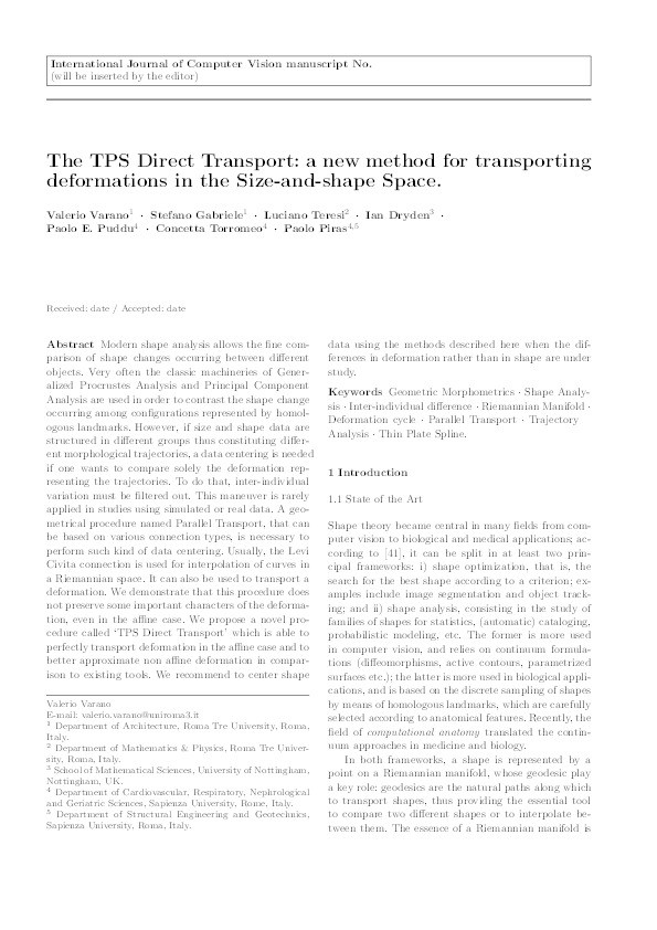 The TPS Direct Transport: a new method for transporting deformations in the Size-and-shape Space Thumbnail