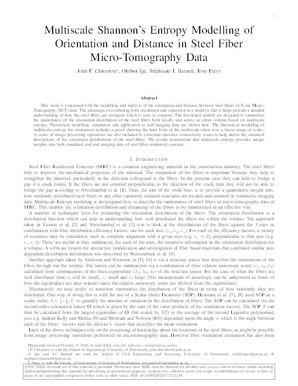 Multiscale Shannon’s entropy modelling of orientation and distance in steel fiber Micro-Tomography data Thumbnail