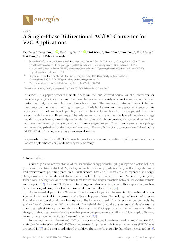 A single-phase bidirectional AC/DC converter for V2G applications Thumbnail