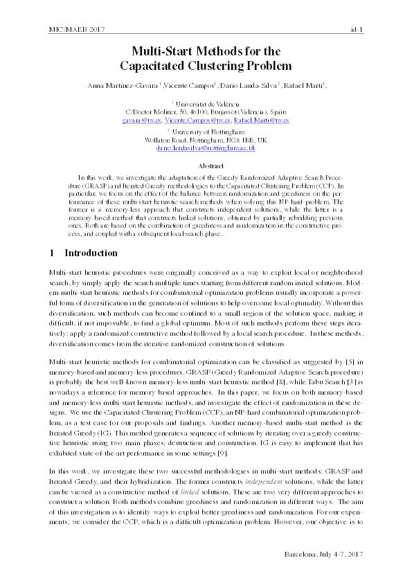 Multi-start methods for the capacitated clustering problem Thumbnail