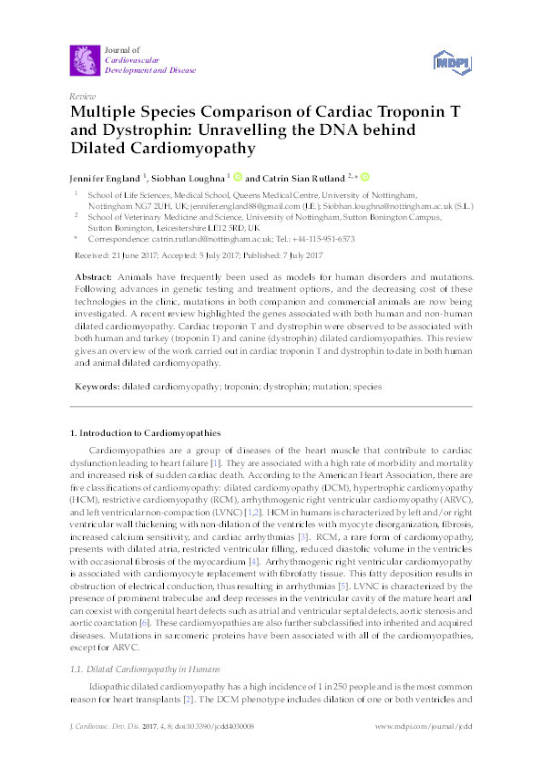 Multiple species comparison of cardiac troponin T and dystrophin: unravelling the DNA behind dilated cardiomyopathy Thumbnail