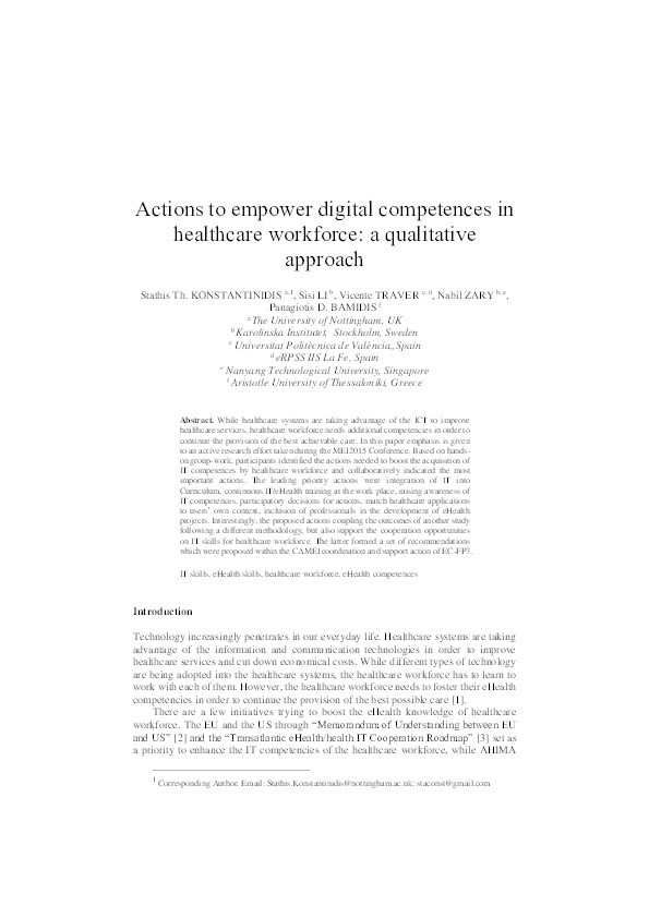 Actions to empower digital competences in healthcare workforce: a qualitative approach Thumbnail