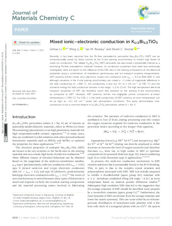 Mixed ionic-electronic conduction in K1/2Bi1/2TiO3 Thumbnail