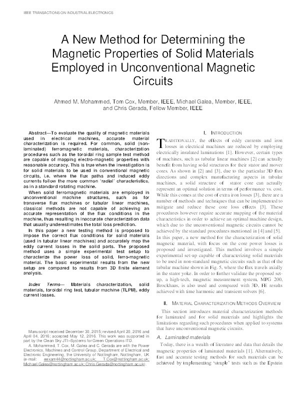 A new method for determining the magnetic properties of solid materials employed in unconventional magnetic circuits Thumbnail
