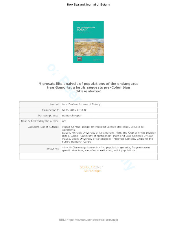 Microsatellite analysis of populations of the endangered tree Gomortega keule suggests pre-Columbian differentiation Thumbnail