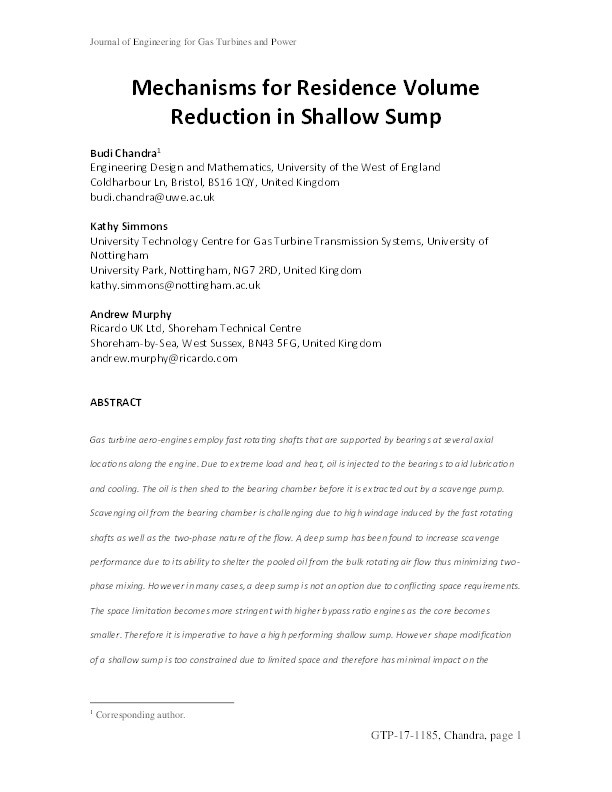 Mechanisms for Residence Volume Reduction in Shallow Sump Thumbnail