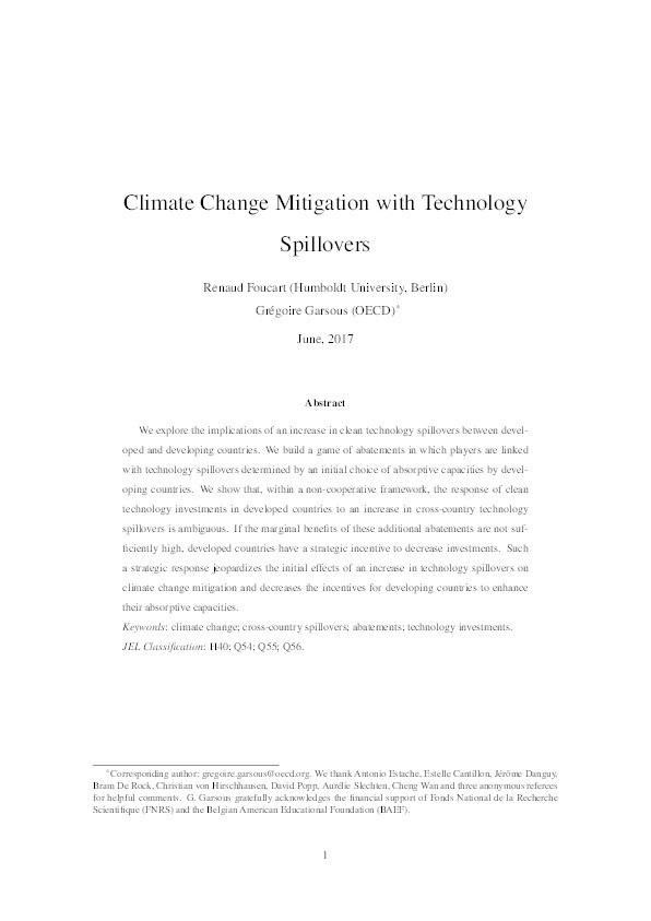 Climate change mitigation with technology spillovers Thumbnail