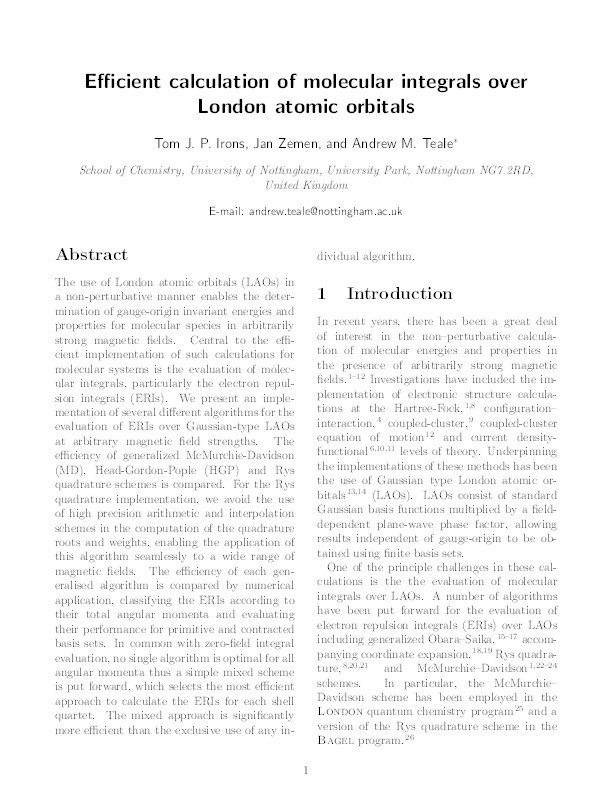 Efficient calculation of molecular integrals over London atomic orbitals Thumbnail