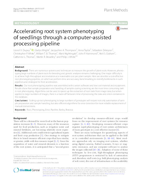 Accelerating root system phenotyping of seedlings through a computer?assisted processing pipeline Thumbnail