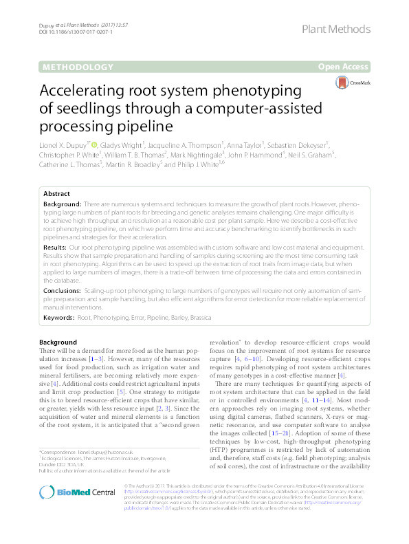 Accelerating root system phenotyping of seedlings through a computer‑assisted processing pipeline Thumbnail