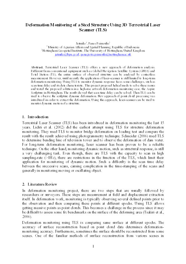 Deformation monitoring of a steel structure using 3D terrestrial laser scanner (TLS) Thumbnail