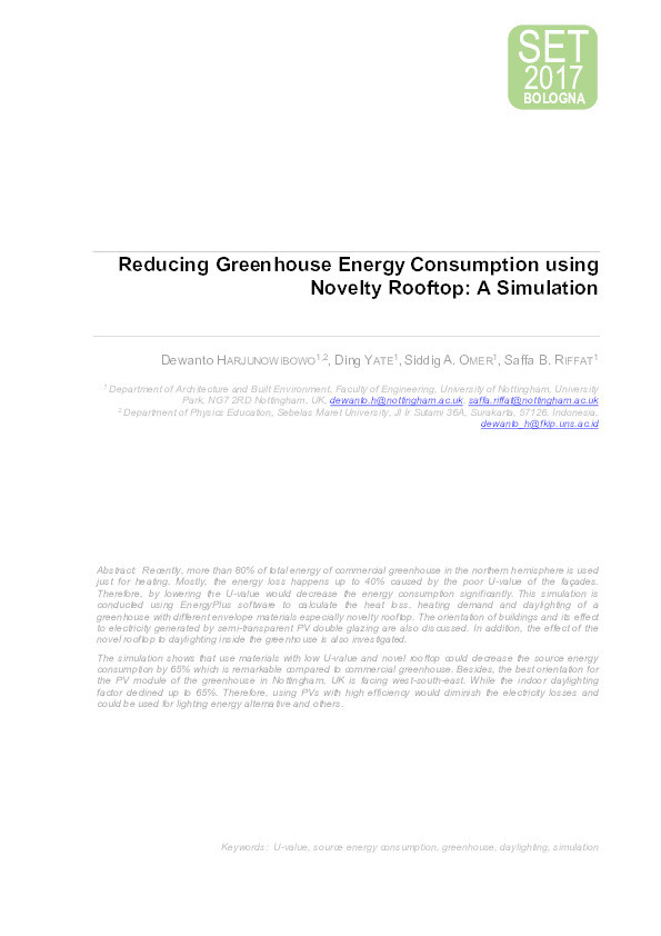 Reducing greenhouse energy consumption using novelty rooftop: a simulation Thumbnail