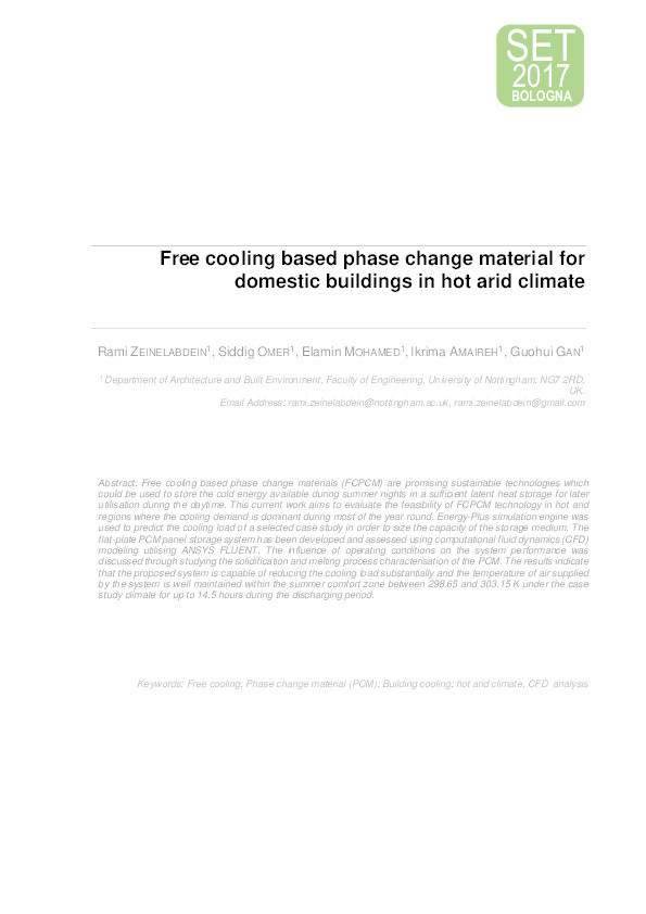 Free cooling based phase change material for domestic buildings in hot arid climate Thumbnail