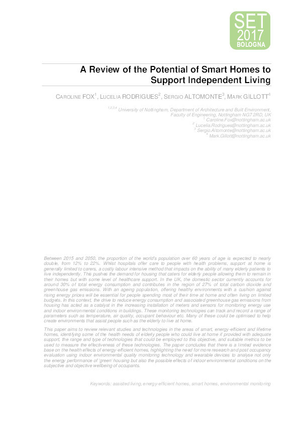 A review of the potential of smart homes to support independent living Thumbnail