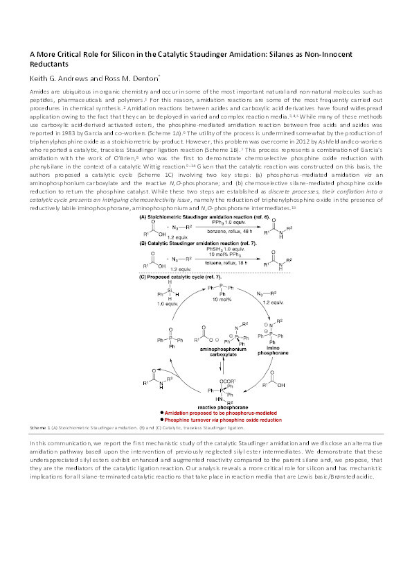 A more critical role for silicon in the catalytic Staudinger amidation: silanes as non-innocent reductants Thumbnail