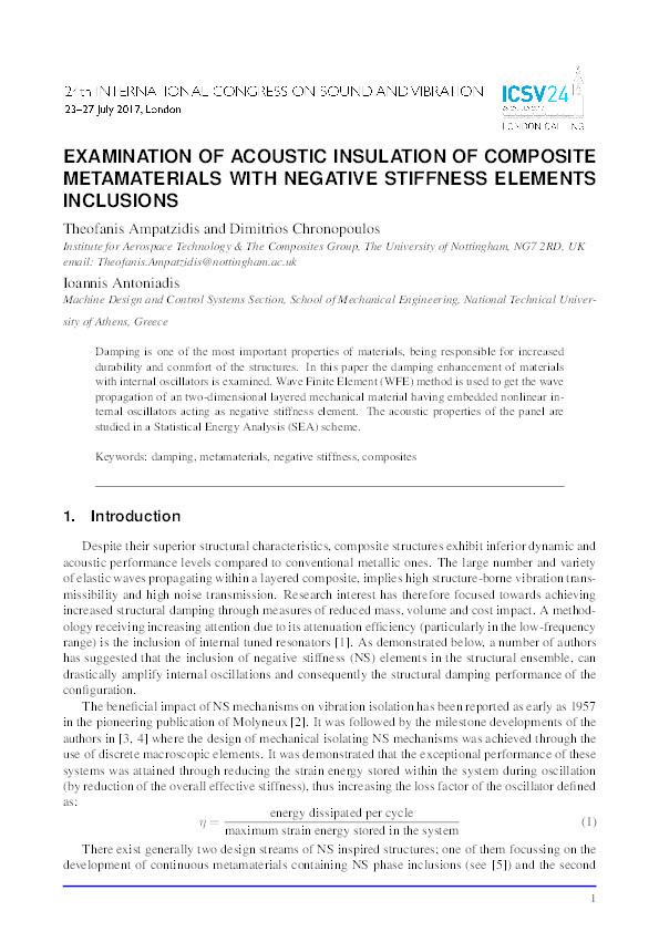 Examination of acoustic insulation of composite metamaterials with negative stiffness elements inclusions Thumbnail