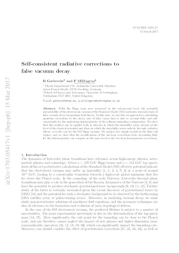 Self-consistent radiative corrections to false vacuum decay Thumbnail