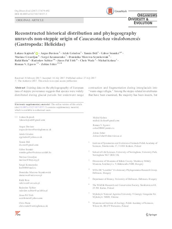 Reconstructed historical distribution and phylogeography unravels non-steppic origin of Caucasotachea vindobonensis (Gastropoda: Helicidae) Thumbnail