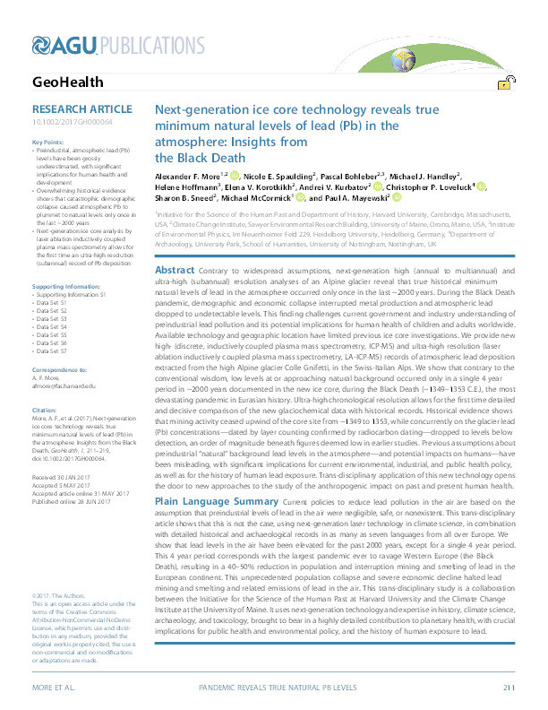 Next generation ice core technology reveals true minimum natural levels of lead (Pb) in the atmosphere: insights from the Black Death Thumbnail