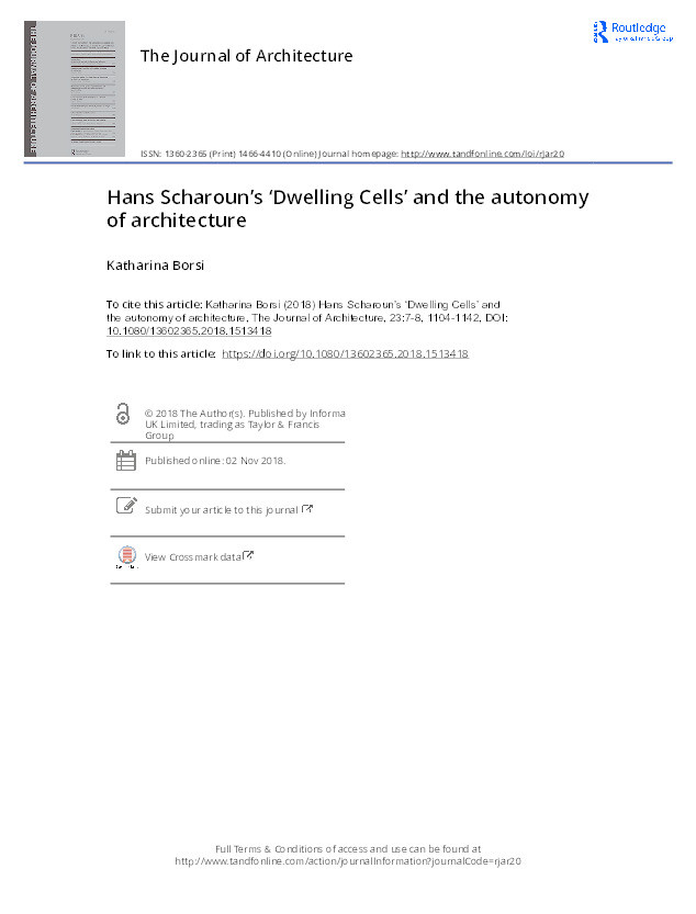 Hans Scharoun's 'dwelling cells' and the autonomy of architecture Thumbnail
