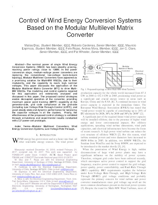Control of wind energy conversion systems based on the Modular Multilevel Matrix converter Thumbnail