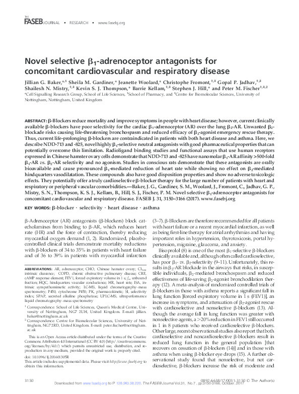 Novel selective ?1-adrenoceptor antagonists for concomitant cardiovascular and respiratory disease Thumbnail