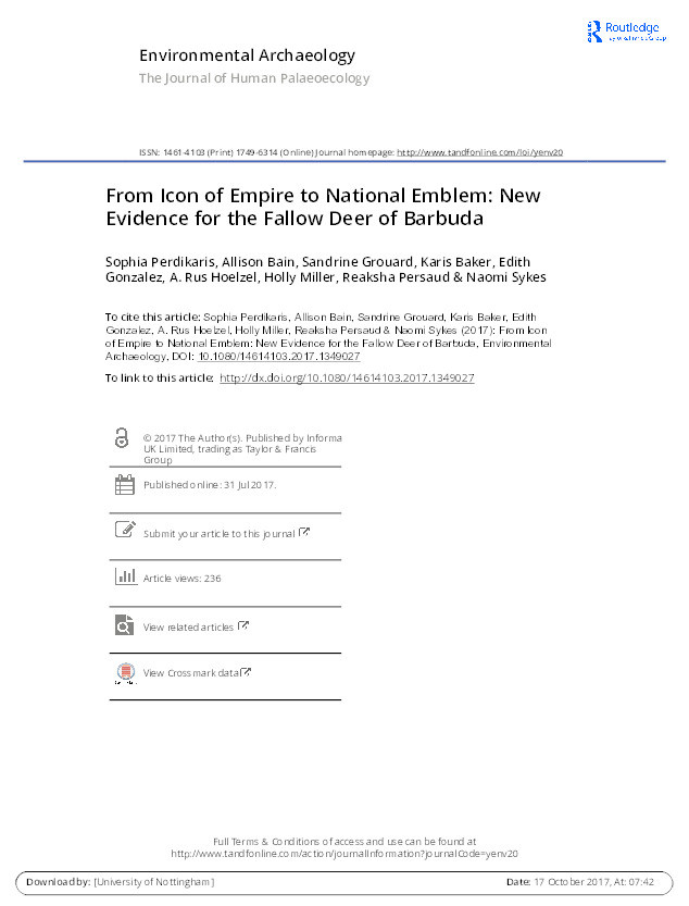 From icon of empire to national emblem: new evidence for the fallow deer of Barbuda Thumbnail