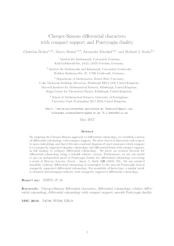 Cheeger-Simons differential characters with compact support and Pontryagin duality Thumbnail