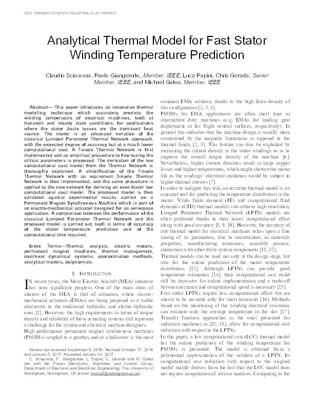 Analytical thermal model for fast stator winding temperature prediction Thumbnail