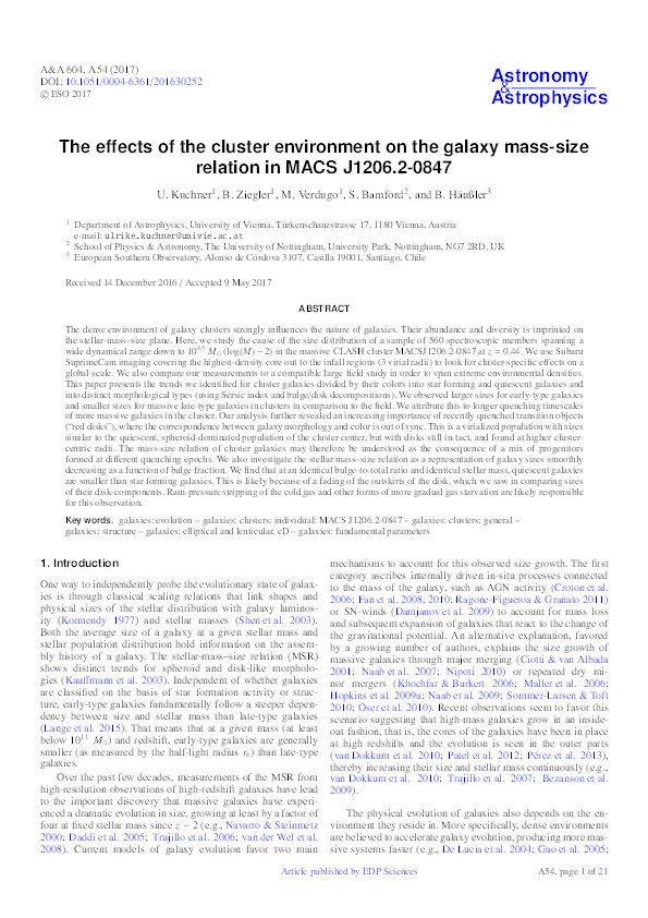 The effects of the cluster environment on the galaxy mass-size relation in MACS J1206.2-0847 Thumbnail