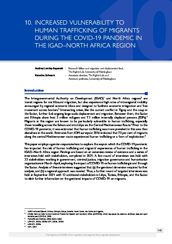 Increased vulnerability to human trafficking of migrants during the COVID-19 pandemic in the IGAD–North Africa region Thumbnail