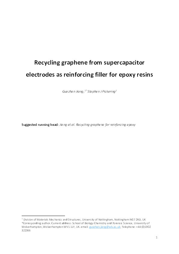 Recycling graphene from supercapacitor electrodes as reinforcing filler for epoxy resins Thumbnail