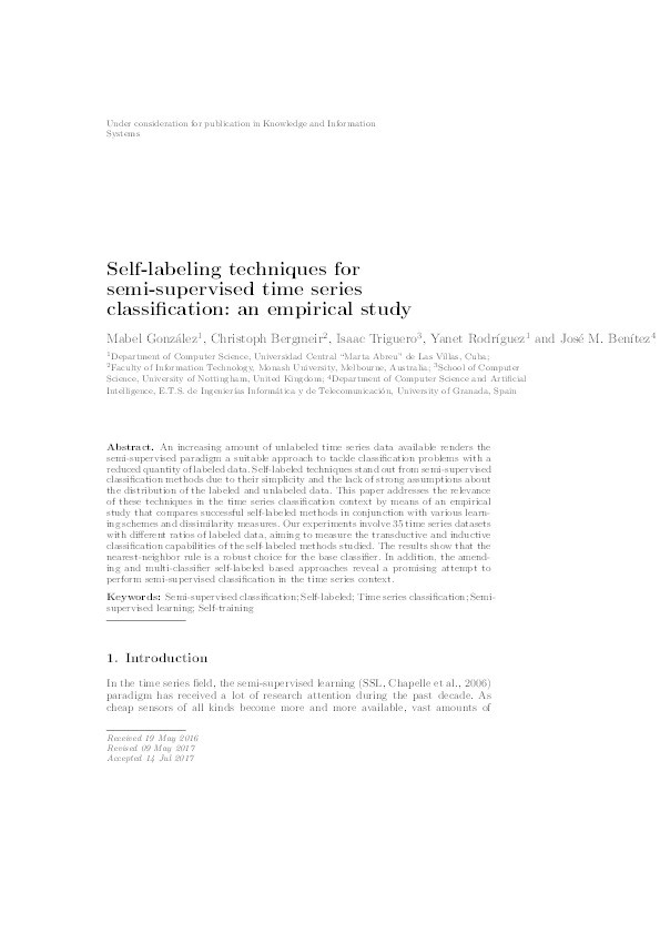 Self-labeling techniques for semi-supervised time series classification: an empirical study Thumbnail
