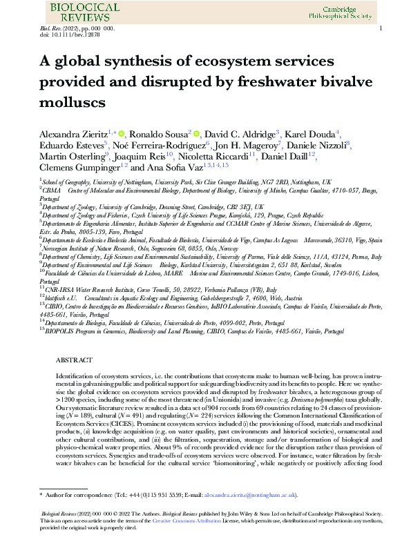 A global synthesis of ecosystem services provided and disrupted by freshwater bivalve molluscs Thumbnail