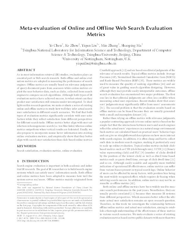 Meta-evaluation of online and offline web search evaluation metrics Thumbnail