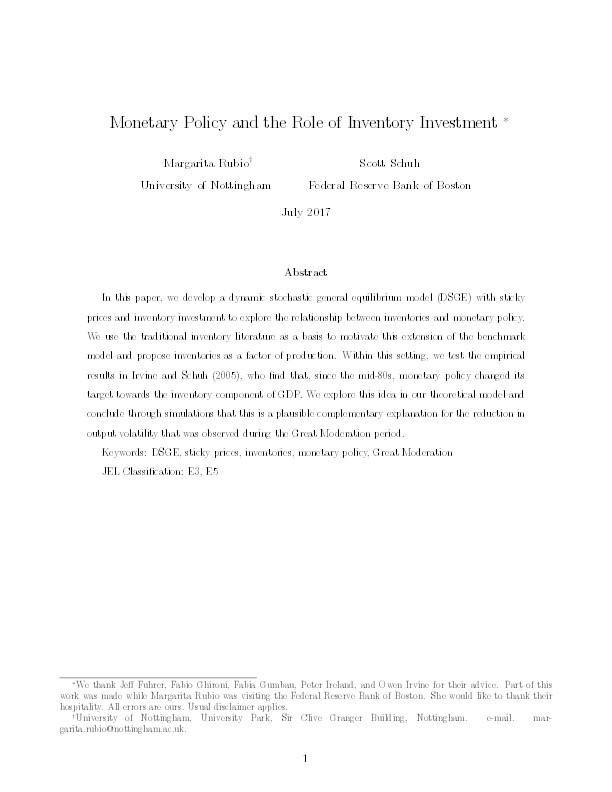 Monetary policy and the role of inventory investment Thumbnail