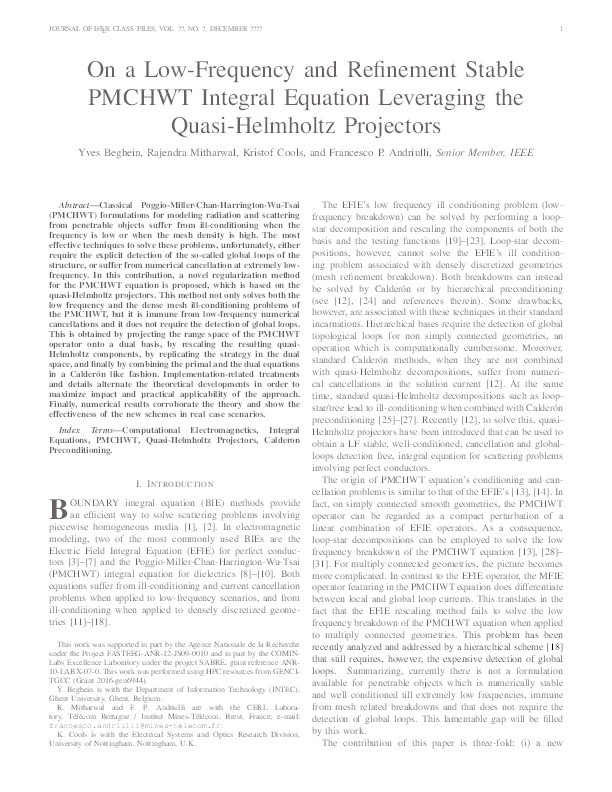 On a low-frequency and refinement stable PMCHWT integral equation leveraging the quasi-Helmholtz projectors Thumbnail