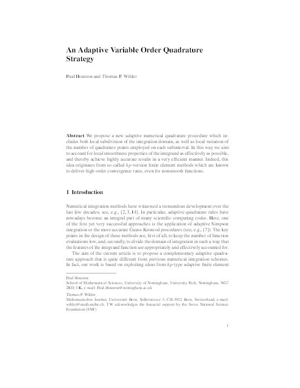 An adaptive variable order quadrature strategy Thumbnail