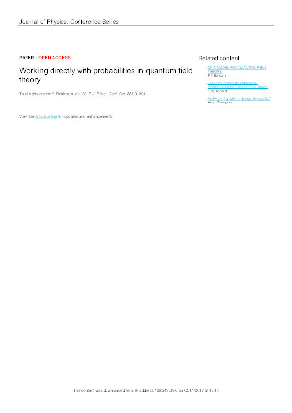 Working directly with probabilities in quantum field theory Thumbnail