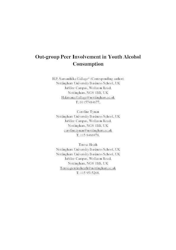 Out-group peer involvement in youth alcohol consumption Thumbnail