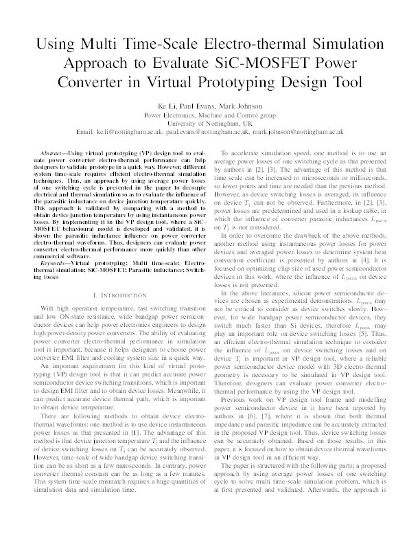 Using multi time-scale electro-thermal simulation approach to evaluate SiC-MOSFET power C=converter in virtual prototyping design tool Thumbnail