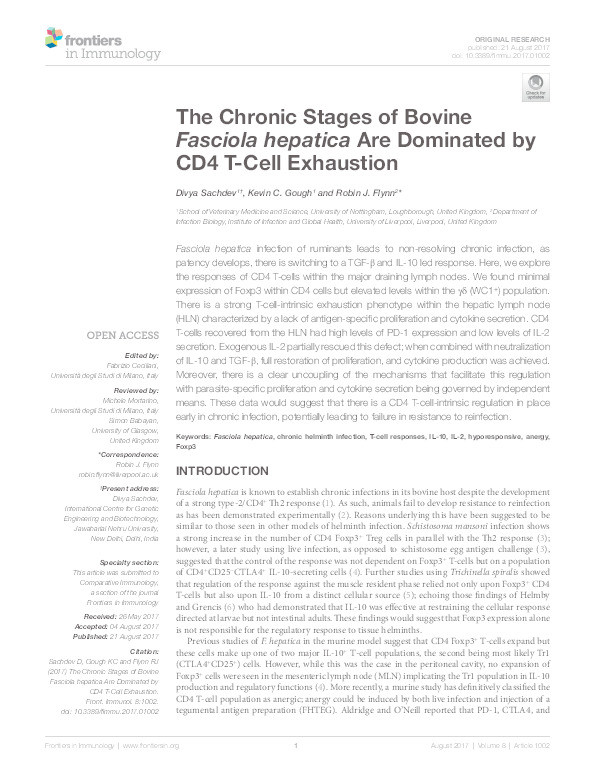 The chronic stages of bovine Fasciola hepatica are dominated by CD4 T-Cell exhaustion Thumbnail