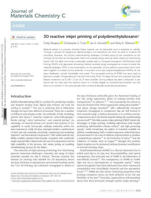 3D reactive inkjet printing of polydimethylsiloxane Thumbnail