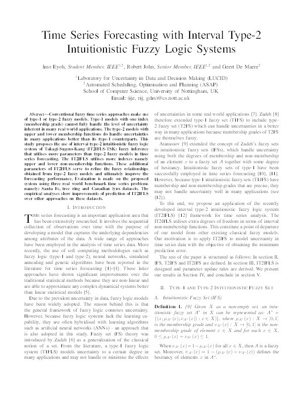 Time series forecasting with interval type-2 intuitionistic fuzzy logic systems Thumbnail